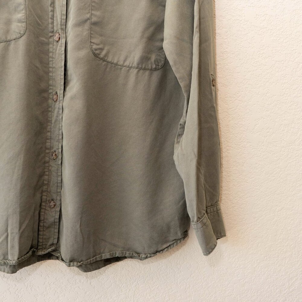Social Standard Sanctuary M Olive 100% Tencel Roll Tab Button Shirt - Picture 5 of 12